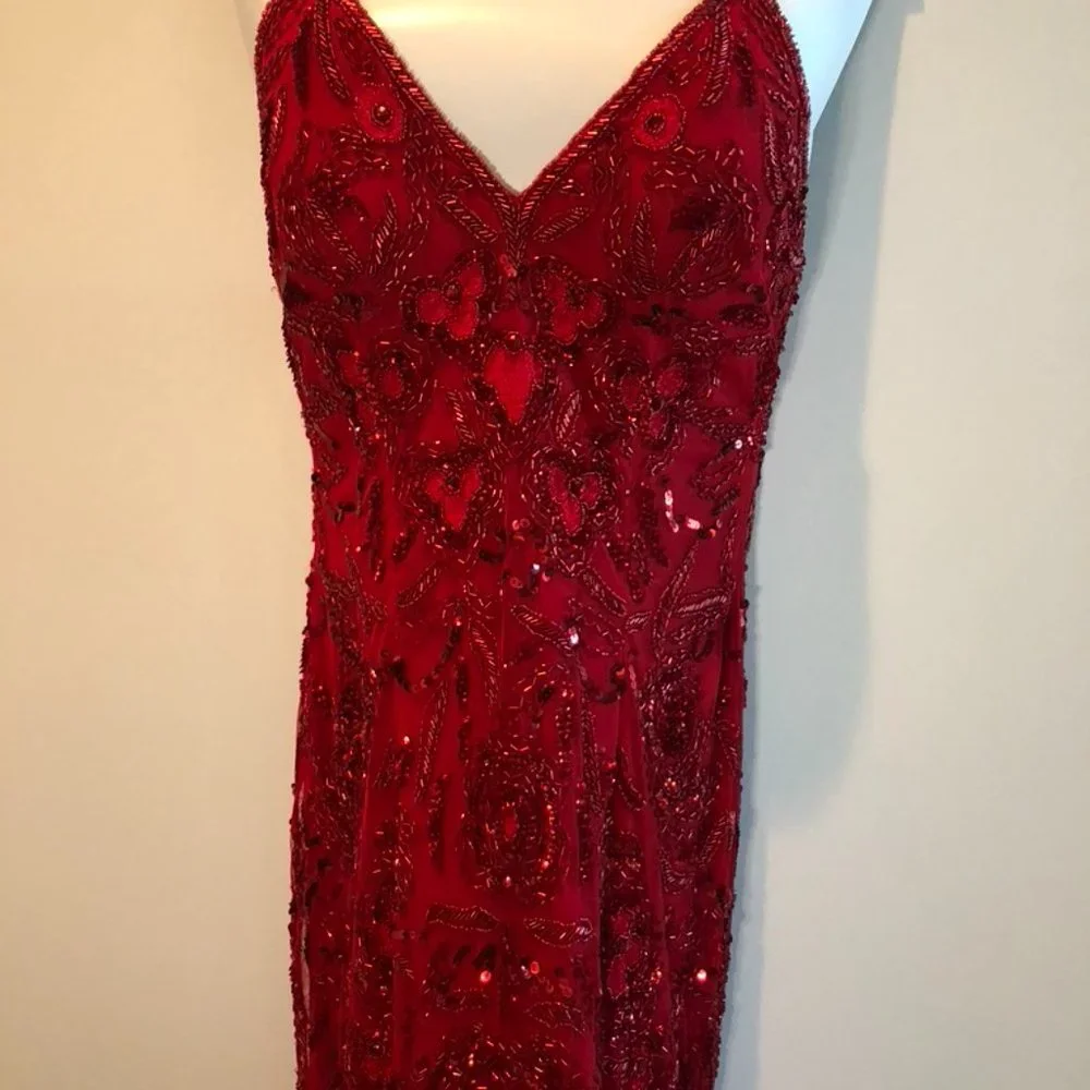 Red Beaded Sherri Hill Dress Size 10 - Picture 5 of 9